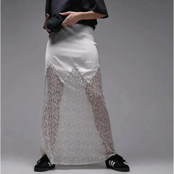 ASOS TopShop Women’s Cream Satin Silk Lace Mix  Maxi Skirt Size 10 - Picture 1 of 8